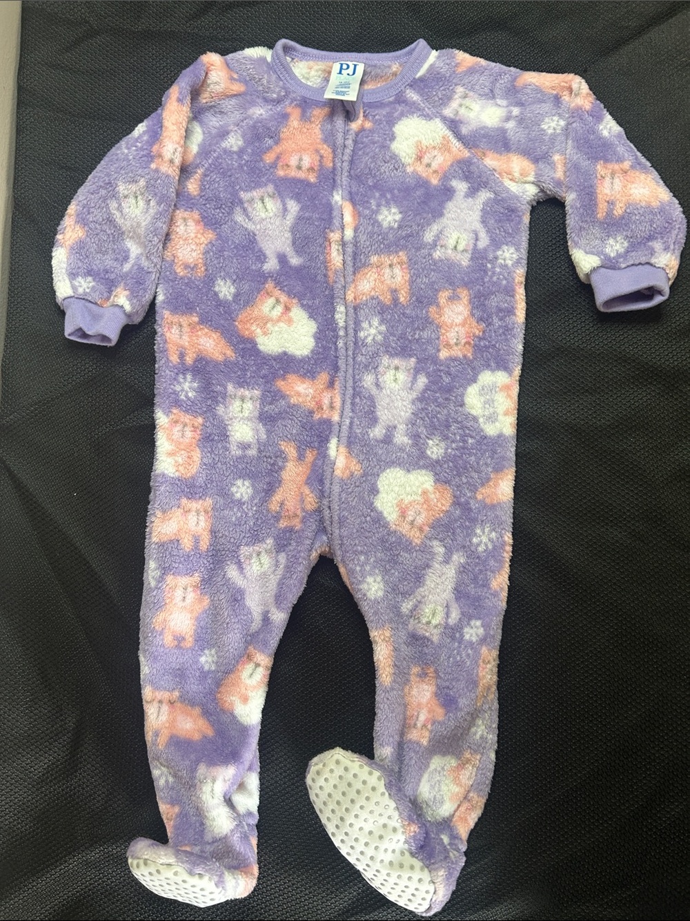 PJ Purple Plush Footed One-Piece Pajama with Animal Print